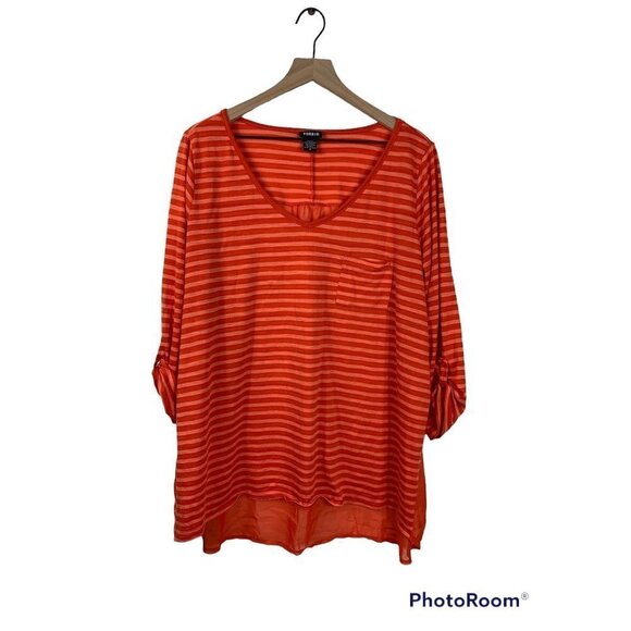 TORRID‎ Orange Stripe Chiffon Accent Shirt Size 18/20 - Picture 1 of 6